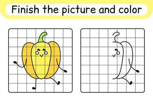 Complete the picture pepper. Copy the picture and color. Finish the image. Coloring book. Educational drawing exercise game for children vector