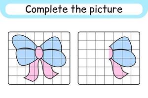 Complete the picture bow. Copy the picture and color. Finish the image. Coloring book. Educational drawing exercise game for children vector