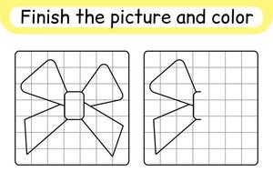 Complete the picture bow. Copy the picture and color. Finish the image. Coloring book. Educational drawing exercise game for children vector