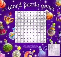 Magic potion bottles word search puzzle quiz game vector