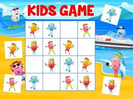 juego de sudoku con vitaminas de dibujos animados en vacaciones vector