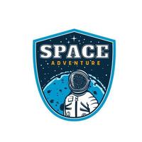 astronauta en el espacio vintage icono o insignia vector