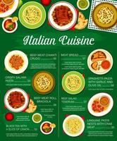 plantilla de menú de platos de restaurante de cocina italiana vector
