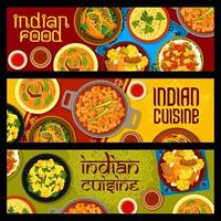 banners horizontales de comidas de restaurante de cocina india vector