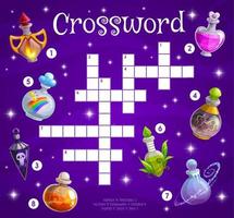Magic potion bottles on crossword grid worksheet vector