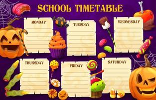 horario escolar horario con dulces de halloween vector