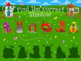 Find the correct shadow of fairytale magic houses vector