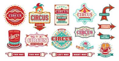Signos y letreros de carnaval de circo para espectáculo de magia. vector