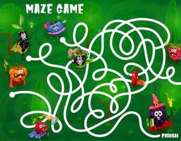 Labyrinth maze with funny cartoon berries wizards