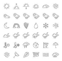 pronóstico del tiempo, conjunto de iconos de contorno de meteorología vector