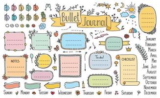 Bullet journal color doodle diary calendar notes vector