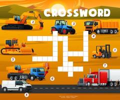 Crossword grid game with construction machines vector