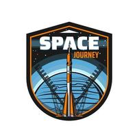 Space journey icon with rocketship on cosmodrome vector