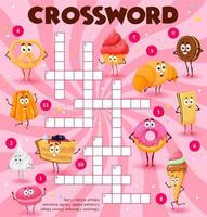 Cartoon sweets and desserts, crossword puzzle game vector