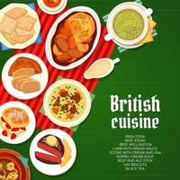 Portada del menú del restaurante de cocina británica, vector