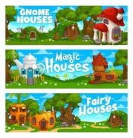 Cartoon game landscape level, gnome dwarf houses vector