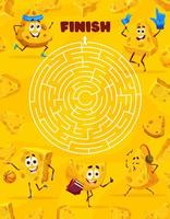 Round labyrinth maze, cartoon cheese characters