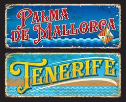 Tenerife, Palma de mallorca spanish city plates vector