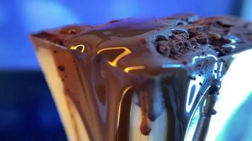 Ice cream with chocolate in a glass vase dessert video