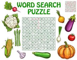 Word search puzzle worksheet with sketch veggies vector