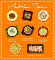 menú de restaurante de cocina australiana con carne a la barbacoa vector