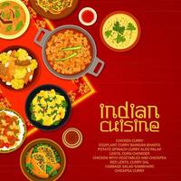 Indian cuisine dishes menu cover vector template