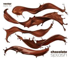 conjunto aislado de salpicadura de onda de leche de chocolate y cacao vector
