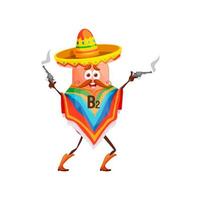 Cartoon vitamin B2 mexican cowboy character pill vector