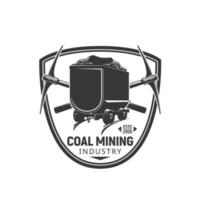 Coal mining trolley and crossed pickaxes icon vector