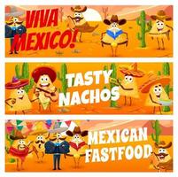 Mexican nachos chips as cowboy, bandit and sheriff vector