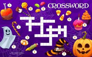 Crossword quiz game grid, Halloween holiday sweets vector