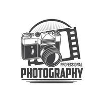 Photography school icon, photo camera and film vector