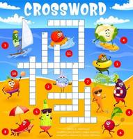 Cartoon vegetables, summer beach, crossword puzzle vector