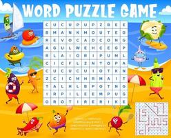 Vegetables on summer beach, word search puzzle vector