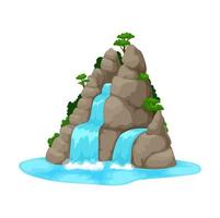 Cartoon waterfall or water cascade fall from rock vector
