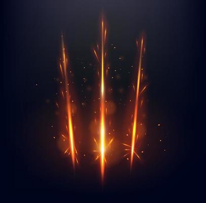Fiery claw marks and scratches, vector glow traces
