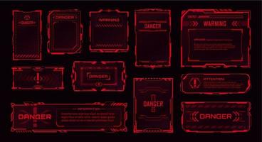 HUD danger zone, warning alert, danger red frames vector