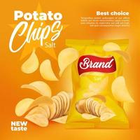 Realistic potato chips snack food package banner