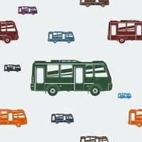 ilustración de vector de autobús monocromática plana editable en varios colores como patrón sin costuras para crear antecedentes de transporte de viajes y propósitos relacionados con vehículos