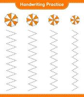 Handwriting practice. Tracing lines of Beach Umbrella. Educational children game, printable worksheet, vector illustration