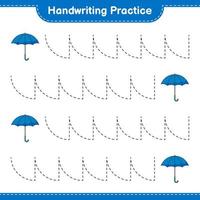 Handwriting practice. Tracing lines of Umbrella. Educational children game, printable worksheet, vector illustration