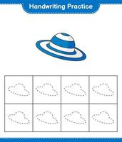 práctica de escritura a mano. trazando líneas de sombrero de verano. juego educativo para niños, hoja de cálculo imprimible, ilustración vectorial vector