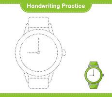 Handwriting practice. Tracing lines of Watches. Educational children game, printable worksheet, vector illustration