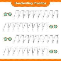 Handwriting practice. Tracing lines of Sunglasses. Educational children game, printable worksheet, vector illustration