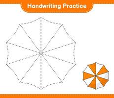 Handwriting practice. Tracing lines of Beach Umbrella. Educational children game, printable worksheet, vector illustration