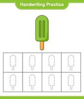 práctica de escritura a mano. trazando líneas de helado. juego educativo para niños, hoja de cálculo imprimible, ilustración vectorial vector