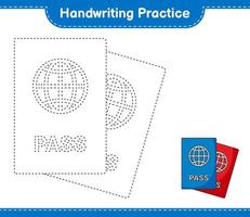 Handwriting practice. Tracing lines of Passport. Educational children game, printable worksheet, vector illustration