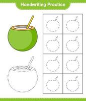 Handwriting practice. Tracing lines of Coconut. Educational children game, printable worksheet, vector illustration