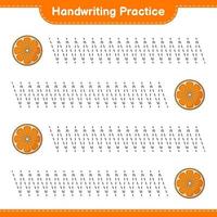 Handwriting practice. Tracing lines of Orange. Educational children game, printable worksheet, vector illustration