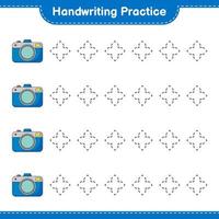 Handwriting practice. Tracing lines of Camera. Educational children game, printable worksheet, vector illustration